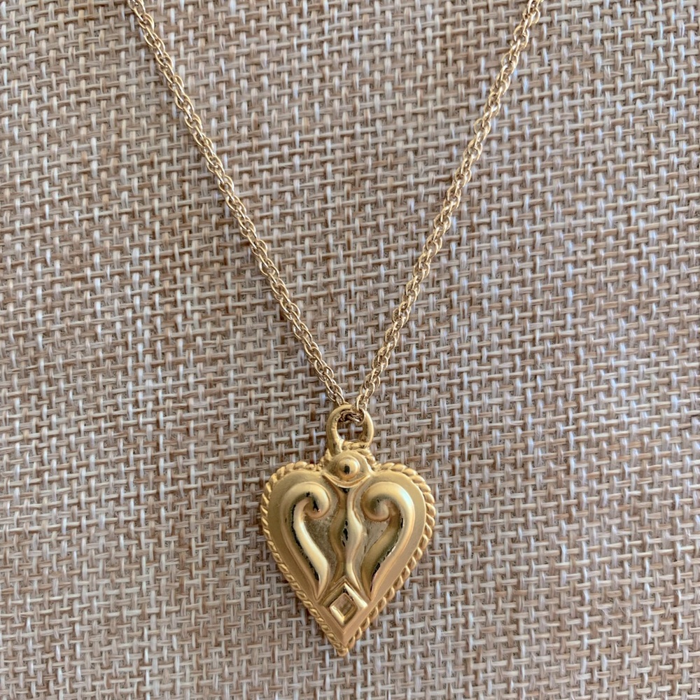 Art Deco Brushed Gold Heart Pendant Necklace